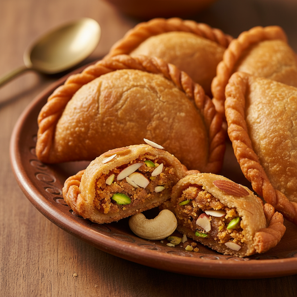 Gujiya Close-Up Showing Dry Fruits